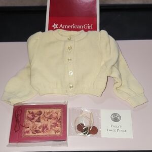 American Girl 18" Doll Emily Accessories Sweater Scrapbook postcards Pence + Exc